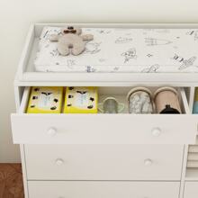 Large Modern Wood Nursery Storage Dresser Chest with Wide Table Top, 5 Drawers & 2 Shelves, Wide Storage Space Functional Organizer