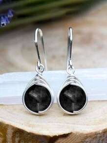 一对时尚月光石水滴耳环，女士婚礼订婚周年纪念派对首饰，情人节礼物 - 黑色 - 查看 2