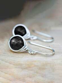 一对时尚月光石水滴耳环，女士婚礼订婚周年纪念派对首饰，情人节礼物 - 黑色 - 查看 4