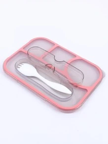 1 件便当盒，带勺子和 4 个隔层，带盖塑料餐食准备容器，防漏食物储存零食容器，适用于成人、工作、家庭、厨房、圣诞节礼物