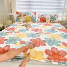 1pc Printed Fitted Sheet Thick Brushed Anti-Slip Bed Cover With Elastic Band (Without Pillowcase) - flowers - View 6