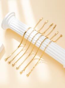 6 chiếc vòng tay chuỗi xương cá/rắn/ngọc trai mạ vàng 14K thời trang mới, chống nước, không đổi màu, phù hợp cho trang phục hàng ngày/dự tiệc của phụ nữ, trang phục đi biển, quà tặng - Vàng - Xem 6