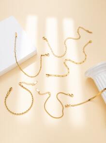 6 chiếc vòng tay chuỗi xương cá/rắn/ngọc trai mạ vàng 14K thời trang mới, chống nước, không đổi màu, phù hợp cho trang phục hàng ngày/dự tiệc của phụ nữ, trang phục đi biển, quà tặng - Vàng - Xem 9