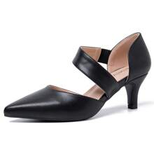 Women's Closed Pointed Toe Heels Strap D'Orsay Kitten Heel Slip On Dressy Pumps - đen mờ - Xem 1