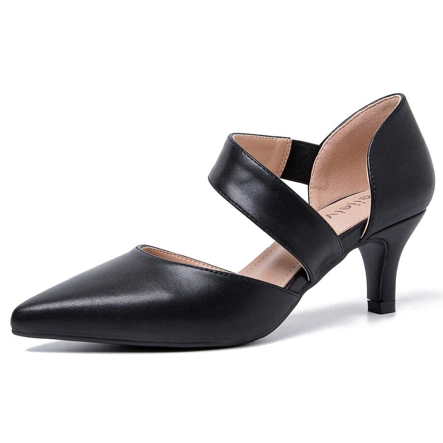 Women's Closed Pointed Toe Heels Strap D'Orsay Kitten Heel Slip On Dressy Pumps - đen mờ - Xem 1