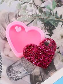 1 Molde de silicona con forma de corazón de resina epoxi para hacer llaveros, molde para el Día de San Valentín, molde de silicona para manualidades de decoración de llaveros - Rosa - Ver 3