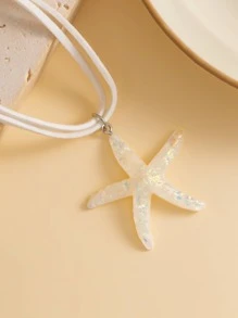 1 Colar De Várias Camadas Com Pingente De Resina De Estrela Do Mar E Concha Arco-íris Boêmio, Adequado Para Uso Diário Em Mulheres E Meninas