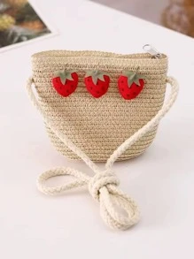 1套女童草莓印花公主防曬帽,附帶防曬袋,適用於戶外/沙灘活動,可愛且適合日常穿著 - 米色 - 查看 2