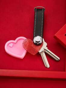 4 个心形树脂硅胶钥匙扣模具复活节情人节模具爱心钥匙扣礼物硅胶糖翻转模具带 20 个钥匙扣用于 DIY 钥匙扣装饰、自制甜点 - 粉色 - 查看 4