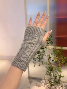 1雙女冬季保暖針織無指手套，適合打字和書寫 - 淺灰色 - 查看 3