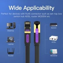 Cáp Ethernet VENTION Cat 7 RJ45 Flat FTP Cat7 Gigabit tốc độ cao 10Gbps được bảo vệ và dây nối tương thích Cáp LAN dùng để chơi game, máy tính, modem và bộ định tuyến - màu đen - Xem 7