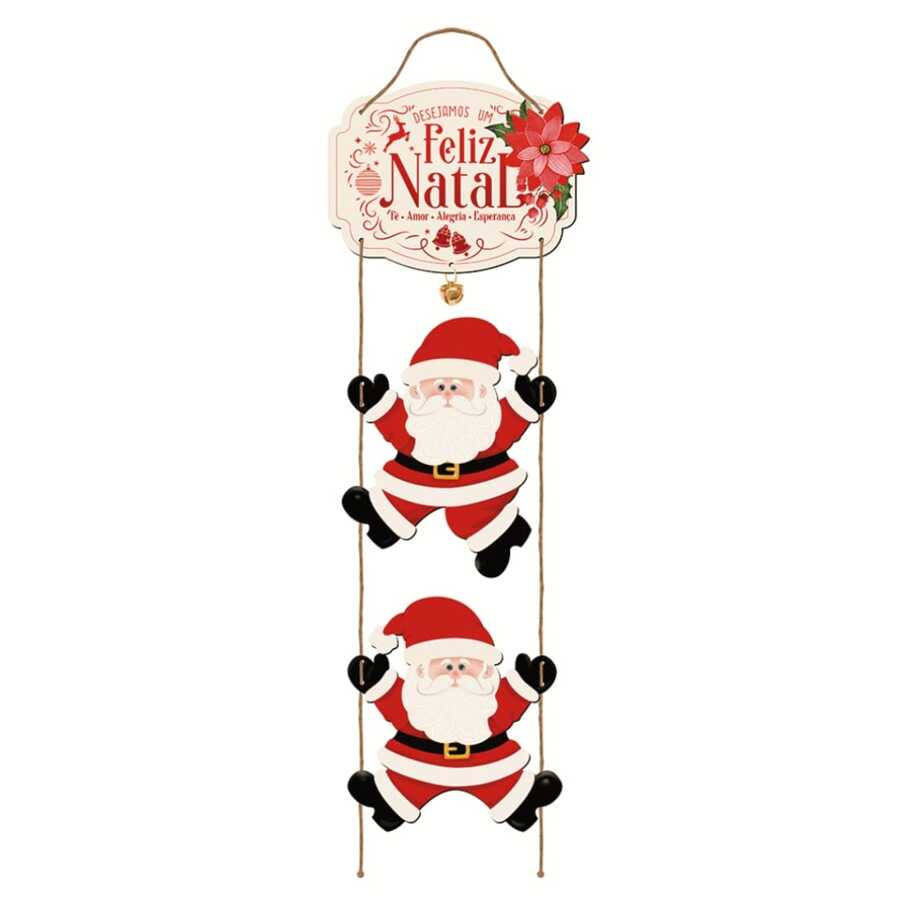 Natal - Placa Decorativa para Porta ou Parede - Rapel de Papai Noel Feliz Natal