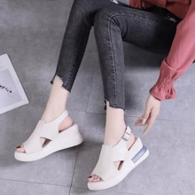 Platform Sandals Shoes Black Soft Leather Lady Wedge Fashion - 白色 - 查看 8