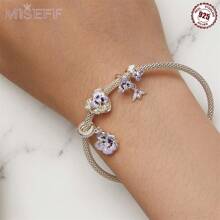 MISEFF 2023 新款 1入組 925 純銀植物三色堇吊飾原創DIY串珠手鍊項鍊生日禮物時尚珠飾品 - 銀色 - 查看 2