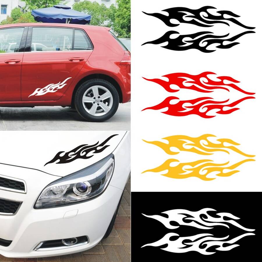1 Pair 18cm Flame Pattern Motorcycle Rearview Mirror Stickers / Car Bumper Decals For Cruiser, Chopper, Street Bike, Off Road Vehicle, Dual Sports Bike - Yellow - View 1