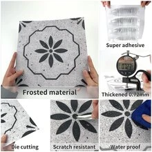 Alwayspon 啞面花卉紋理塑料地牆磁磚貼膜,自粘式,剝離並貼上防滑防濺背景牆裝飾增厚 Pvc 地磚,水泥花 12 英寸 X 12 英寸 / 30x30 公分 - 水泥黑白 - 查看 2