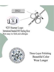 1pair 5A CZ & Synthetic Diamond Bling Circular Stud Earrings, S925 Sterling Silver Earrings, Women's/Girls' Wedding/Party Fine Jewelry Gifts