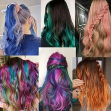 5片彩色假发片，派对挑染，卷曲波浪发夹，夹式合成挑染，适合儿童、女孩和女性，17英寸