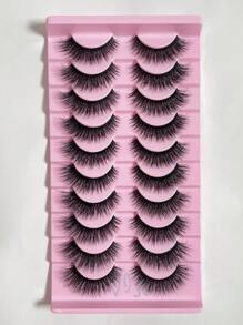 10 对俄罗斯条状睫毛蓬松水貂睫毛 3D 假睫毛俄罗斯浓密睫毛假睫毛戏剧凌乱水貂睫毛纤长狐狸眼提升效果睫毛延长套装全睫毛条，可拉长和丰盈眼角美容化妆条状睫毛，睫毛，睫毛，假睫毛 - 黑色 - 查看 2