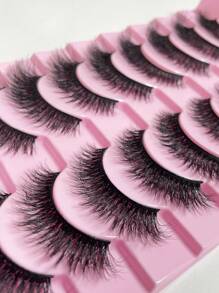 10 对俄罗斯条状睫毛蓬松水貂睫毛 3D 假睫毛俄罗斯浓密睫毛假睫毛戏剧凌乱水貂睫毛纤长狐狸眼提升效果睫毛延长套装全睫毛条，可拉长和丰盈眼角美容化妆条状睫毛，睫毛，睫毛，假睫毛 - 黑色 - 查看 5