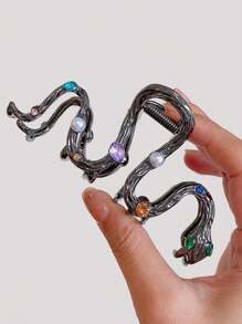 Snake Shaped Rhinestone Hair Clip For Women, Creative Design - Black - View 3