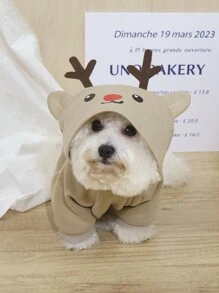 LUCKIE LABO 1pc Animal Style Cosplay Hoodie Jumpsuit For Dogs And Cats To Wear Outdoors - Khaki - View 6