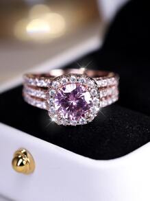 Vanel A Gorgeous Four-prong Set Ultra-shiny Round Pink Cubic Zirconia Decorative Ring, Suitable For Women's Daily Wear, Party And Date Wear, Perfect Date Gift - Pink - View 6