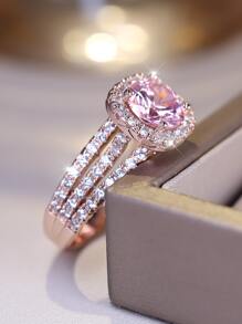 Vanel A Gorgeous Four-prong Set Ultra-shiny Round Pink Cubic Zirconia Decorative Ring, Suitable For Women's Daily Wear, Party And Date Wear, Perfect Date Gift - Pink - View 4