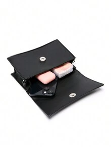 迷你 PU 皮革纯色女士腰包单肩斜挎包多功能包适合运动、健身、登山 - 黑色 - 查看 8