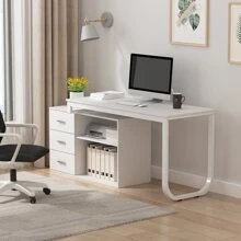 55.1" Large L-Shaped Office Desk with 41.3" File Cabinet, Corner Computer Desk with 3 Drawers & 2 Shelves, Workstation Executive Desk with Storage Shelf for Home Office