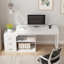 55.1" Large L-Shaped Office Desk with 41.3" File Cabinet, Corner Computer Desk with 3 Drawers & 2 Shelves, Workstation Executive Desk with Storage Shelf for Home Office
