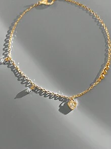 Nooxian 方晶锆石心形吊坠手链 情人节、妈妈、母亲、母亲节、礼物 - 金黃色 - 查看 4