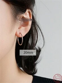 1 paire Unicolore Argent 925 Lisse Cercle Créoles Avec Boîte À Cadeau , À La Mode & Style Simple Pour Rencontre , Festival , Fête , Voyage , Travail , Port Quotidien , Plage Jours ; Adapté Pour Femme , Idéal Choix Comme Cadeaux Pour Petite Amie , Mère , Professeur , Ami ,