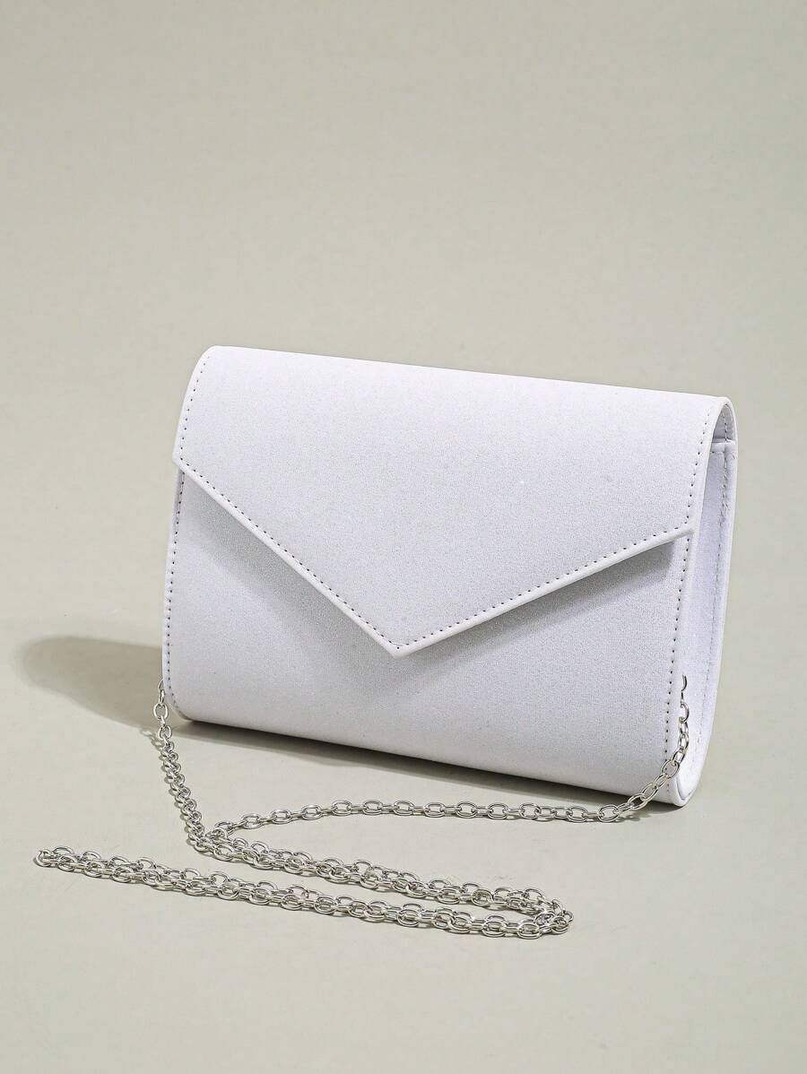 Women's Hard Case Clutch Bag, Shiny Envelope Style Handbag With Detachable Chain Strap, Suitable For Weddings And Parties - White - View 1