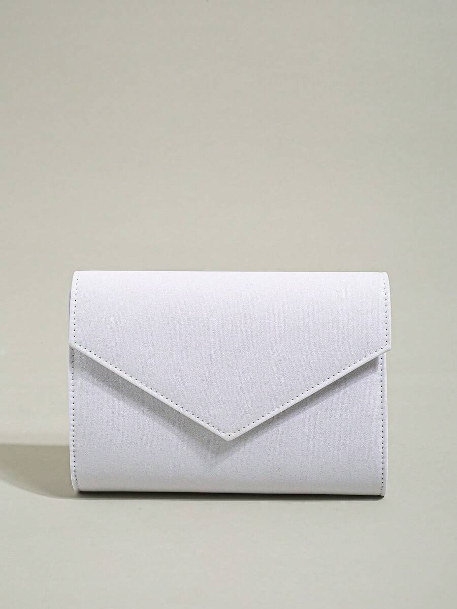 Women's Hard Case Clutch Bag, Shiny Envelope Style Handbag With Detachable Chain Strap, Suitable For Weddings And Parties - White - View 1