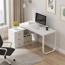 55.1" Large L-Shaped Office Desk with 41.3" File Cabinet, Corner Computer Desk with 3 Drawers & 2 Shelves, Workstation Executive Desk with Storage Shelf for Home Office