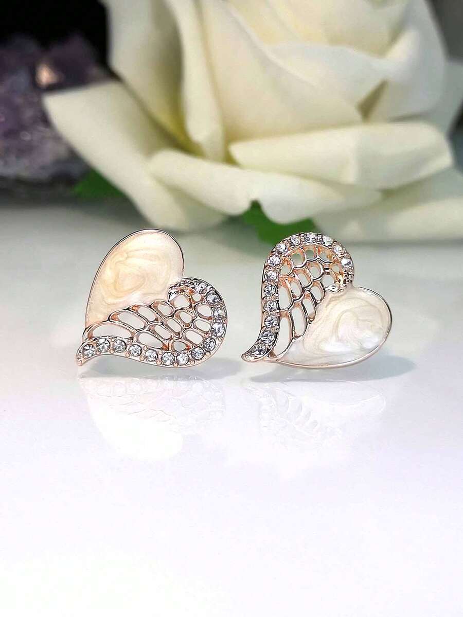 1 Pair Fashion Zirconia Teardrop Heart Stud Earrings (Suitable For Women's Casual Gifts And Daily Wear) - Multicolor - View 1