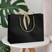 6 件/包 12.6 英寸礼品袋，带黑色丝带手柄，适用于婚礼、生日派对、糖果、饼干、衣服、购物袋、圣诞节 - 黑色 - 查看 2