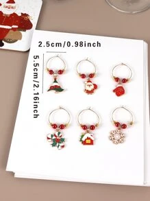 6pcs Christmas Theme Zinc Alloy Candy Cane Wine Glass Charms & Cartoon Christmas Tree Earrings Set For Festive Kitchen, Bar, Hotel, Family Gathering Decoration And Party Favor,Christmas Gifts,Merry Christmas