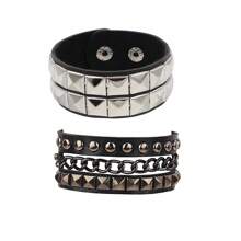 Set de 2 brazaletes tipo muñequera caliente, pulsera tipo brazalete gótico, punk, con picos, remaches y tachuelas para mujeres y hombres, accesorios de joyería unisex para cosplay y rock