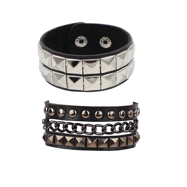 Set de 2 brazaletes tipo muñequera caliente, pulsera tipo brazalete gótico, punk, con picos, remaches y tachuelas para mujeres y hombres, accesorios de joyería unisex para cosplay y rock