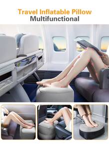 1pc Inflatable Foot Rest Pillow, Press-To-Inflate, Ultra-Lightweight & Foldable, Suitable For Airplane, Train, Car, Business Travel, Napping, Adjustable Air Footrest, Unisex, Travel Essential, Travel Accessory, Beach Vacation, Summer Travel, School Supplies, Back To School - Grey - View 7