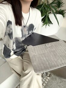 二合一鳄鱼纹笔记本电脑包，可用作笔记本电脑支架，适用于 13-15 英寸 Macbook，笔记本电脑包，便携式笔记本电脑保护套 - 灰色 - 查看 2