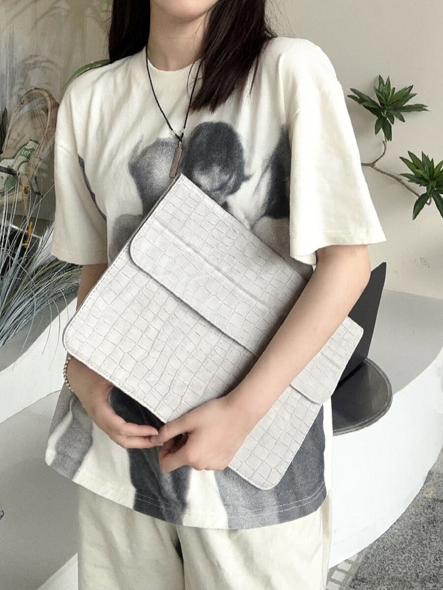 二合一鳄鱼纹笔记本电脑包，可用作笔记本电脑支架，适用于 13-15 英寸 Macbook，笔记本电脑包，便携式笔记本电脑保护套 - 灰色 - 查看 1
