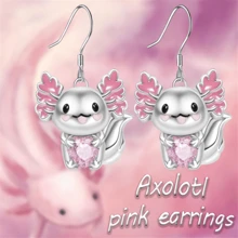 1pair Lovely Cartoon Axolotl Shaped Heart & Pink Crystal Decor Pendant Earrings, Fashionable Women's Jewelry Birthday & Festival Gift Valentines,Mom,Mother,Mother's Day,Gift