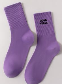 1 雙女字母雙條紋印花中筒襪,適合休閒穿著 - 彩色 - 查看 4