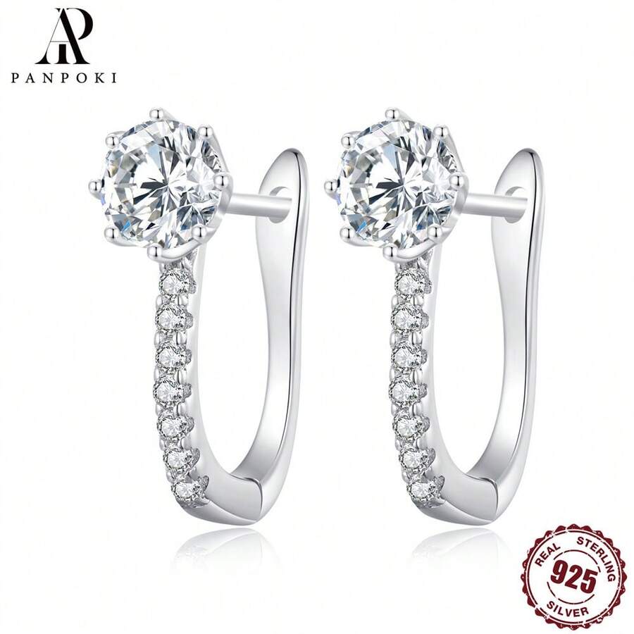 1 對簡約 925 純銀和方晶鋯石耳環,適合女士日常佩戴,2023 年新品,生日禮物,訂婚,婚禮,週年紀念,高級珠寶