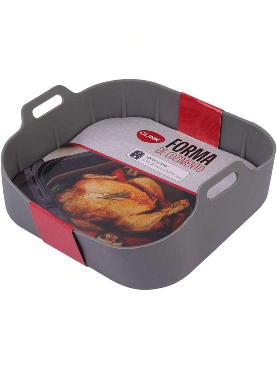 Forma de Silicone Quadrada Panela de Silicone Fritadeira Microondas C/Alça Forma Cesto para Air Fryer  livre de bpa tamanho 20x20cm - Tamanho Único - Visão 1