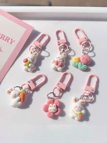 1pc Lovely Flower Series Rabbit Shaped Keychain Backpack Pendant, Great Gift For Friends - Pink - View 2