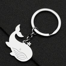 可愛鯨魚鑰匙扣不銹鋼海洋生物汽車鑰匙鑰匙圈海洋吊飾抹香鯨女士女孩首飾禮物 - 銀色 - 查看 4
